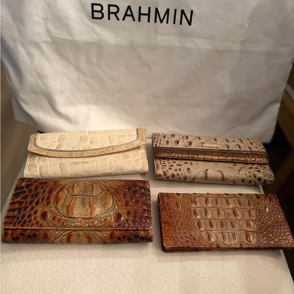 Brahmin Croc-Embossed Leather Wallets in Cream and Brown Tones